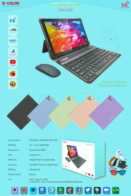 Tablet GT 40 – شاشة 10.1 بوصه | ذاكرة 16GB RAM + 512GB ROM